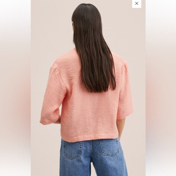 Mango Flowing Lyocell Shirt cropped boxy oversized peach coral size 6 - Picture 2 of 11